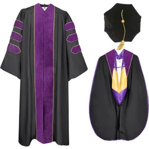 MyGradDay Deluxe Graduation Doctoral Gown,Hood and 8-Side Tam Package, 45"(5'0"-5'2"), Purple