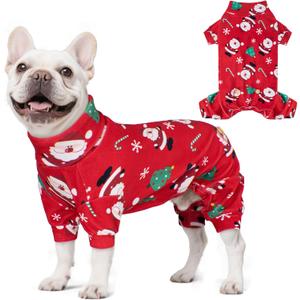 KYEESE Christmas Dog Pajamas Santa Claus Turtleneck Dog Pjs for Small Dogs Holiday Pet Onesie Soft Velvet 4 Legs Cozy Pet Sleepwear Warm Doggie Christmas Outfit, X-Large