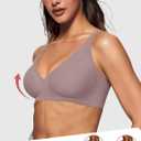 Vertvie Jelly Wireless Bras for Women Push Up Plunge Seamless T-Shirt Bras No Underwire Supportive Full Coverage Bralettes (Purple, XXL)