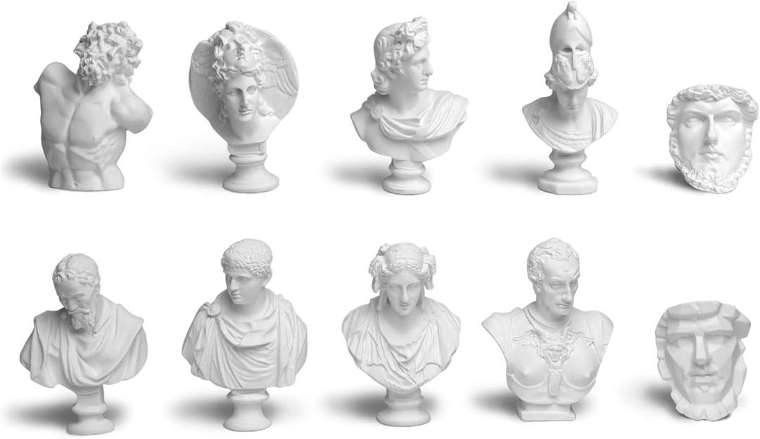 Garwor 10PCS Mini Figures of Greek Mythology Statue Resin Sculpture World Famous Bust Figurine Home Office Decor, 2.75" H