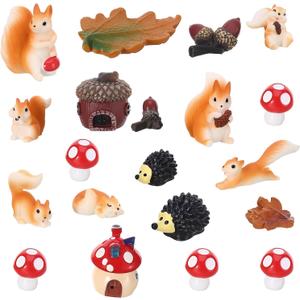 20Pcs Mini Resin Squirrel Figurines Miniature Squirrel Figures Tiny Fall Resin Squirrels Fairy Garden Accessories for Outdoor Landscape Garden Lawn Pot DIY Cake Decor