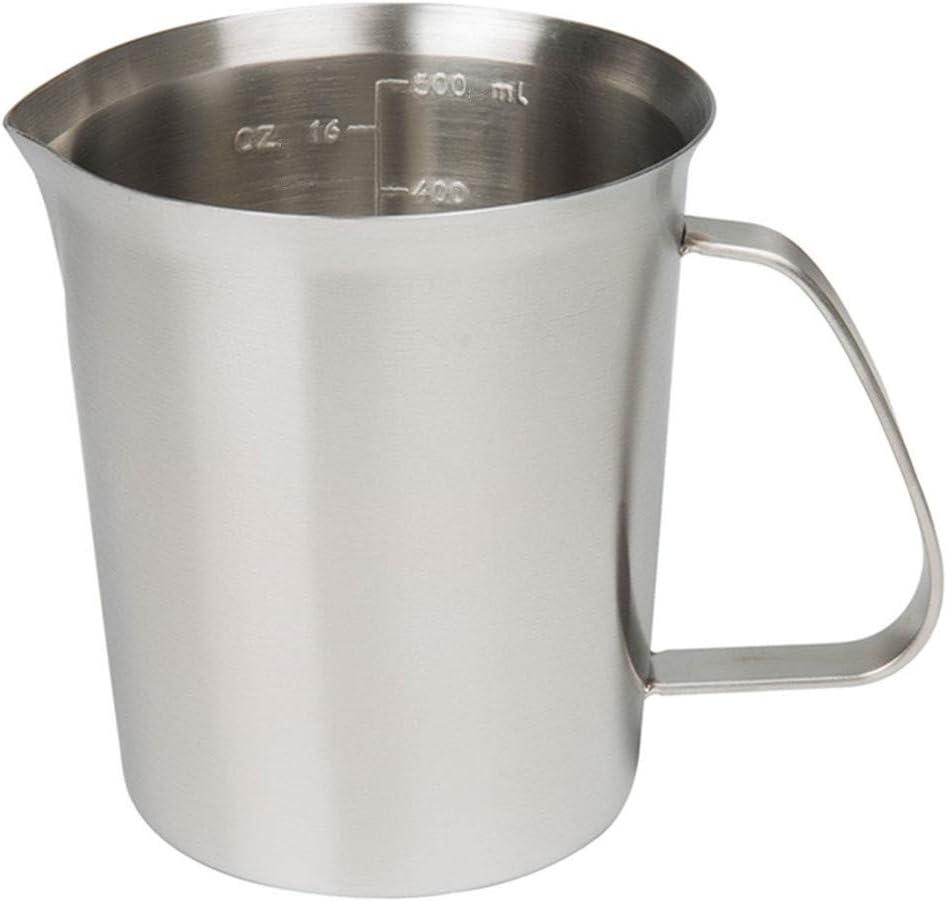 Stainless Steel Measuring Cup (16 Ounce/ 0.5 Liter- 2 Cup), Milk Frothing Pitcher, Steaming Pitcher, Milk Frothing Cup Jug with Marking with Handle for Espresso Machines, Latte Art