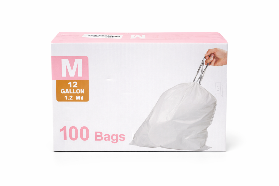 Code M 12 Gallon 100 Count Heavy Duty Trash Bags 1.2 Mil THICK 12 Gallon / Drawstring White Garbage Can Liners Compatible With SimpIehuman Code M | Heavy Duty Plastic Trash Bags