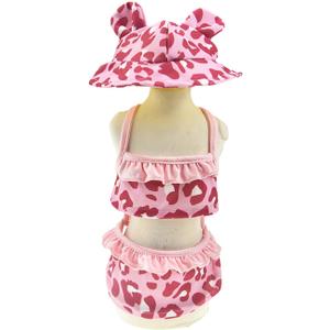 Leopard Dog Bikini Beach Swimsuit with Dog Hat Swimming Cap Puppy Bathing Dress Suit Summer Pet Clothes Cat Costumes for Small Dog (X-Large, Pink) (X-Large(Chest 18.8inch|Pet 9-12LBS ), Pink)