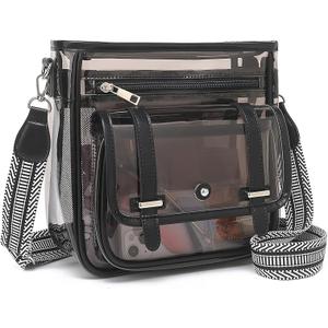 Clear Purse, PVC Clear Crossbody Bags for Women Heavy Duty Transparent Bag for Stadium Events See Through Concert Bag (Semi-black)