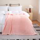 Light Pink Fleece Throw Blanket 9090 for Couch Sofa Bed, Super Soft Cozy Plush Microfiber Flannel Blanket with Stripes Design Lightweight for Adults, Woman, Girls