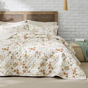 Bedsure Floral Quilt King Size - Reversible Botanical Floral Comforter, Spring Lightweight Bedspread Quilt Bedding, Soft Microfiber Coverlet for All Seasons (106"x96") | Floral, Spring, Reversible, Ultra Soft, Lightweight (06 - Whisper White)