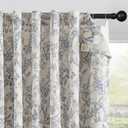Vangao Linen Curtains with Detachable Blackout Liners Floral Curtains for Bedroom Living Room Full Blackout Botanical Farmhouse Drapes 63 Inch Long 4 Panels Set, Blue on Beige, Rings Included (50"W x 63"L (Pack of 2))