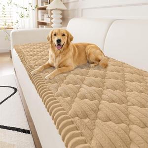 Smiry Pet Couch Covers for Dogs Washable, Non-Slip Fuzzy Couch Covers for 3 Cushion Sofa Pet Friendly, Soft Thick Furniture Protector Sofa Slipcover Mat for Dogs (Camel, 27.6" x 82.7")