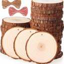 Fuyit Natural Wood Slices, 30 Pcs 3.5-4 Inch Unfinished Predrilled Wooden Circles Tree Slice with Hole & Barks for DIY Arts Craft Christmas Ornaments