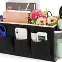 Bedside Caddy Bedside Organizer Bedside Storage Caddy with Fixed Straps and Water Bottle Holder for Home College Dorm Bunk Bed Hospital Bed Crib Bed Rails (Black)