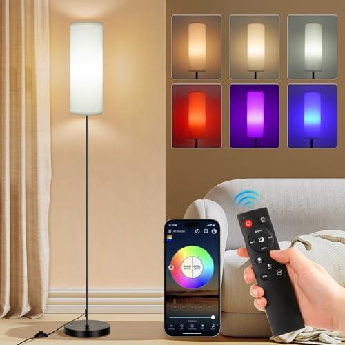 Floor Lamp, Color  Lighting for Living Room & Gaming Decor, Smart Standing Lamp with App & Remote Control, Tall Corner Lamp for Bedroom, 9W 800LM, Foot Switch, White Shade