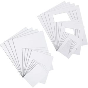 White Picture Mat Kit, Includes Anti Acid Pre Cut Display Photo Frame Mat and Core Bevel Cutting Mat Board for Photo Picture Artwork, 5 x 7, 8 x 10, 11 x 14 Inch (12 Sets)