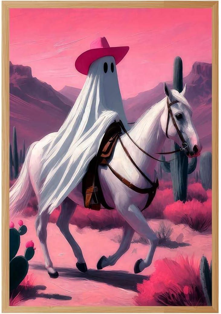 2Pcs Pink Cute Ghosts Canvas Wall Art (24L x16W-Canvas, No Frame)
