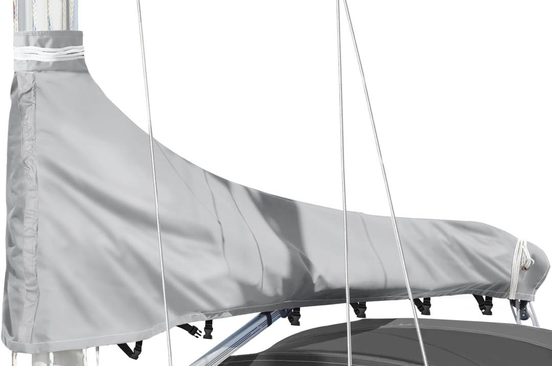 Waterproof Mainsail Boom Cover,1200D Heavy Duty Sailboat Mainsail Cover UV Protection,Solution-Dyed Boom Cover for Sailboat with Storage Bag,Weather-Resistant,Fits Length 13'-14',Gray