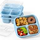 Snack Boxes (3 Pack) - Stackable Bento Boxes with 3 Compartments, Meal Prep Containers Reusable, Lightweight Lunch Containers for Kids and Adults, BPA Free (Blue) (Blue)