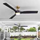 60 Inch Ceiling Fans with Lights and Remote Control, Modern Ceiling Fan for Bedroom, 6 Speeds, 3CCT, Quiet DC Motor, Reversible, Ceiling Fan for Patio, Living Room, Indoor and Outdoor (Black)