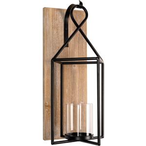 Homemory Wall Candle Sconce, Wood Rustic Candle Holder Decorative Candle Lantern with Glass Holder, Wall Decorations for Living Room, Dining Room