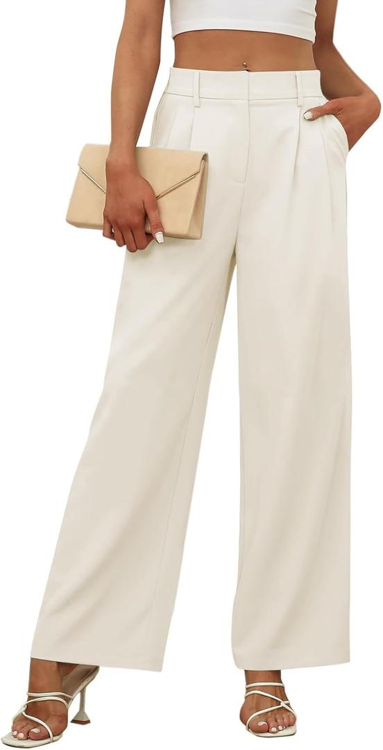 Women's Wide Leg Dress Pants High Elastic Waisted Casual Loose Fit Business Work Trousers with Pockets (XX-Large), Beige