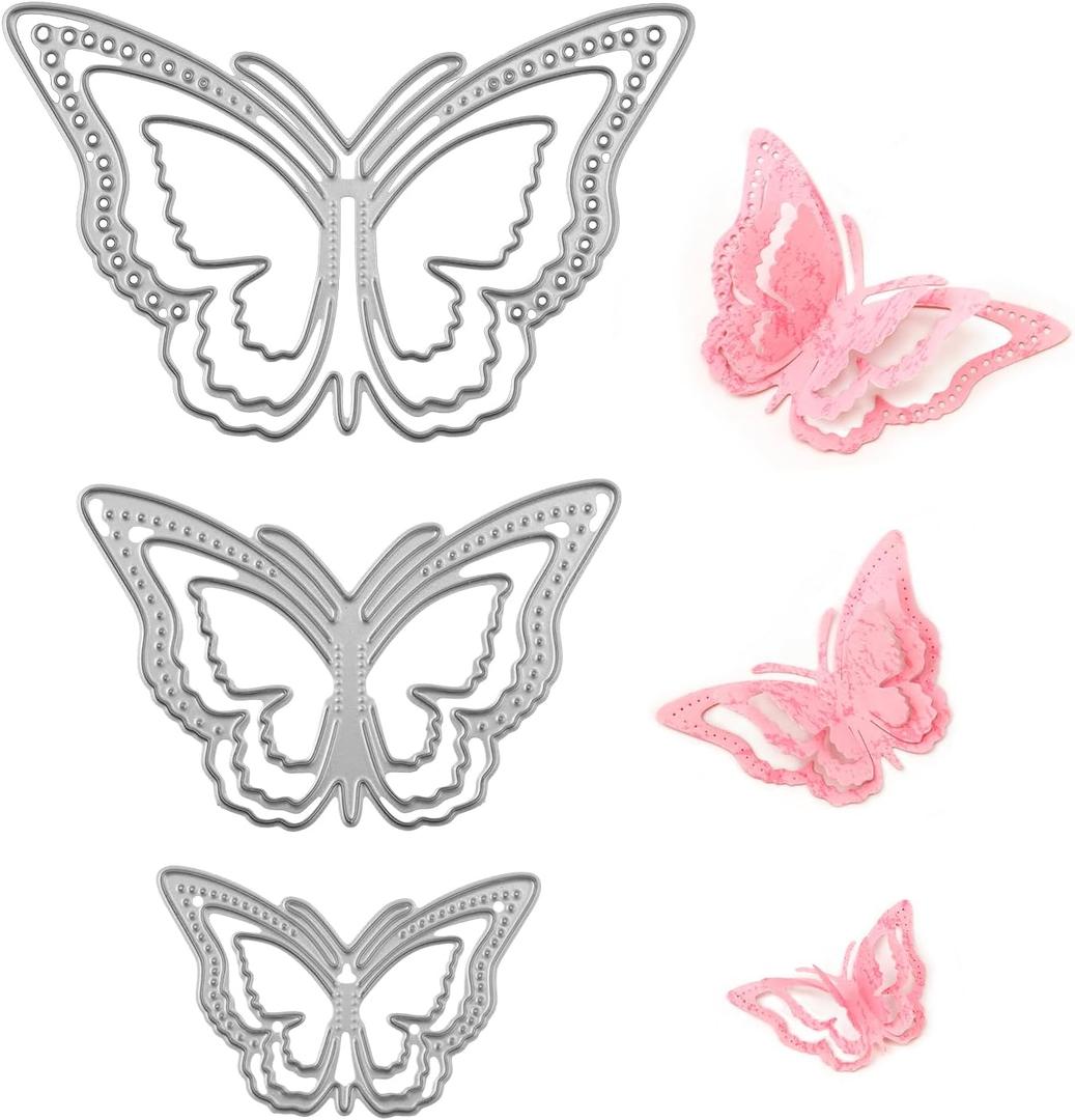 3PCS Butterfly Die Cuts for Card Making, 3D Butterfly Metal Dies for Crafts, Butterflys Frame Cutting Dies, Metal Butterflys Stencil Template Mould for DIY Crafts Scrapbooking Decorative Embossing, Pack of 5
