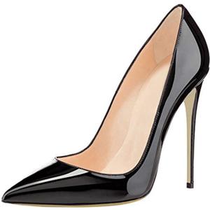 COLETER Women's Sexy Pointed Toe High Heels,4.72 inch/12cm Patent Leather Pumps,Wedding Dress Shoes,Cute Evening Stilettos (11, Black)