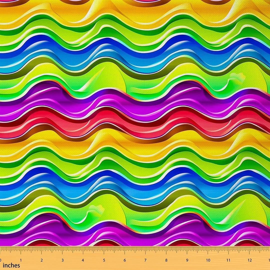 Rainbow Upholstery Fabric by The Yard, Colorful Rainbow Stripe Decorative Fabric for Upholstery and Home DIY Projects, Bright Multicolor Waterproof Outdoor Fabric, 1 Yard, Colorful