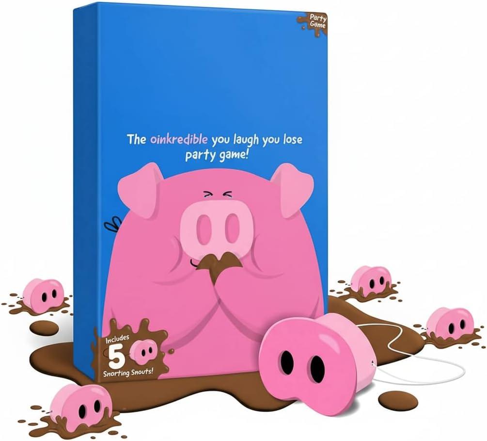 Hilarious Party Game with 150 Cards & 5 Pig Noses, Fun Family Game for 4+ Players, Teens & Adults, Interactive Group Laughing Game for Game NightsThe Party Game Where Smiling Means youlose