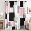 Pink and Black Curtains 84 Length for Living Room Modern Pink Black Geometry Curtains Grey Abstract Rod Pocket Curtain for Bedroom Kitchen Girls Room Window Drapes 2 Panels