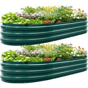 KING BIRD Raised Garden Bed Kit 2025 Upgraded Quick-Setup Galvanized Planter Garden Box Outdoor for Gardening, Vegetables, Flowers, 74x36x12 in, Green 2PCS