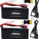 Blomiky 2 Pack 7.4V 2S 3000mAh Shorty T Plug Lipo Battery Pack with XT60 Converter and 2 Charger Cables Suitable for Wltoys 124019 144001 and Hyper Go H14BM 14211 14210 RC Trucks / 7.4V 3000mAh T
