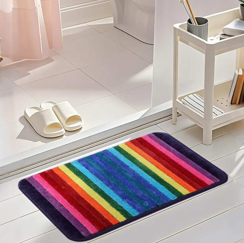 Bath Rugs for Bathroom Rainbow Bathroom Rugs Colorful Microfiber Plush Bath Mat Soft and Absorbent Bath Carpet Non-Slip Backing 20"x32"