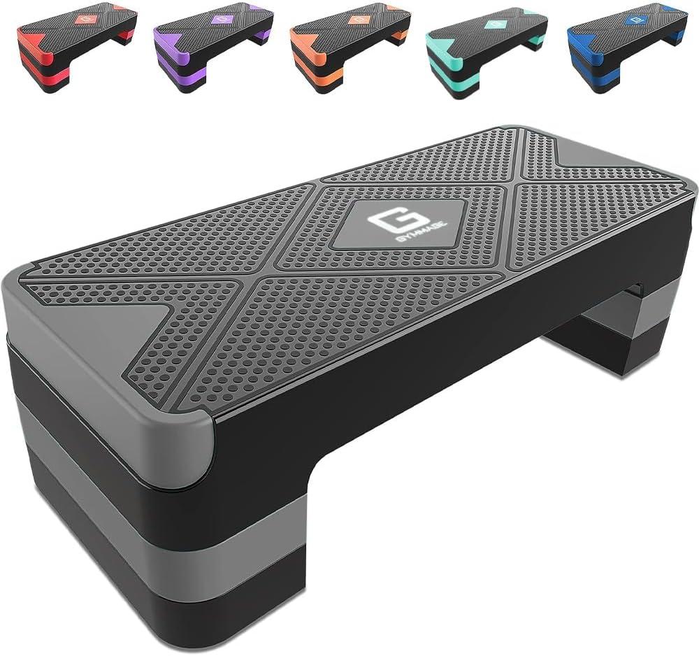 GYMMAGE Aerobic Exercise Step, Adjustable Aerobic Stepper for Exercise, Workout Step Platform for Step Up, 26.5" Step Deck with 4 6 8 Adjustable Height Risers, Women Home Gym Cardio Fitness