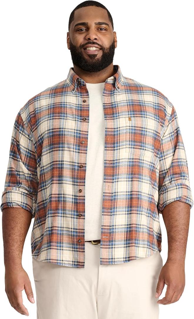 Izod Men's Big and Tall Stratton Flannel Long Sleeve Stretch Button Down Shirt (3X-Large Big, Ginger Bread Blue Plaid)