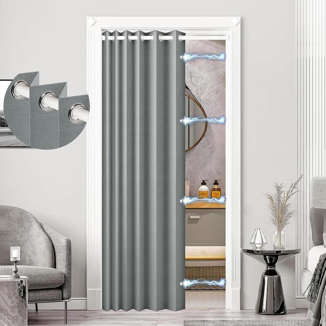 100% Blackout Privacy Door Curtain for Doorway, Magnetic Door Curtain for Closet & Hallway, 1 Panel, W45 x L80, Gray (Grey)
