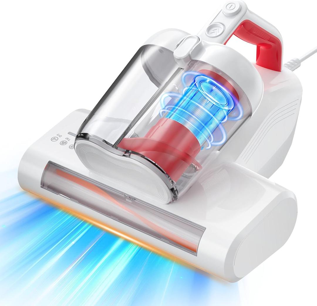 Mattress Vacuum Cleaner, 16Kpa 600W Bed Vacuum Cleaner with 253.7nm UV-C Light & Heating Tech & 40000 RPM/Min Brushroll Rotation, Widened Suction Port, Corded (Red)