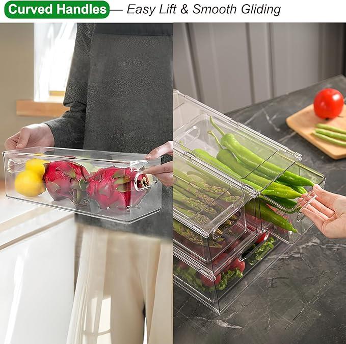 1 Pack Stackable Refrigerator Organizer Bins with Pull-Out Drawer, Clear BPA-Free Food Storage Containers for Fridge Freezer, Kitchen Pantry Cabinet & Bathroom Vanity Organization