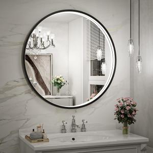 24" Round LED Bathroom Mirror, Dimmable Anti-Fog Vanity Mirror with Touch Control, 6000K Natural Light, Black Metal Frame, Wall Mounted for Makeup Shaving (IP54, 90+ CRI) 24" Round LED Bathroom Mirror, Dimmable Anti-Fog Vanity Mirror with Touch Control, 6000K Natural Light, Black Metal Frame, Wall Mounted for Makeup Shaving (IP54, 90+ CRI)