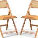 SOBIBO Wood Folding Dining Chairs, Padded Seat, Set of 2, Orange & Natural