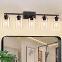 IZORRO Modern Bathroom Light Fixtures, 5 Light Black Vanity Lights, Bathroom Lighting Fixtures Over Mirror with Clear Glass for Living Room Cabinet Bedroom