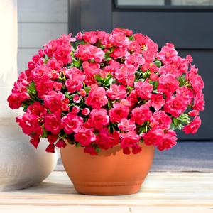 Waipfaru Outdoor Faux Plants Flowers for Outdoor Planters, 4 Large Bundles UV Resistant Artificial Flowers for Outdoors, Realistic Fake Silk Camellia Flowers for Outside Front Door Porch Patio Balcony