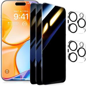 3 Pack for iPhone 16 Pro Max Privacy Screen Protector + 2 Camera Lens Protector  9H+ Tempered Glass 12FT Military Grade Shatterproof Anti Spy Auto Alignment Kit for iPhone 16 Pro Max, 6.9 inch