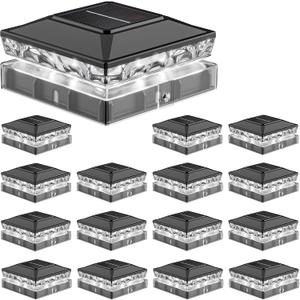 Solar Post Cap Lights, 6500K Cool White IP65 Waterproof Solar Powered Fence Light for 4x4 Wood Post & 5x5 Vinyl Fence, Deck Patio Garden Yard Outdoor Landscape Lighting, ABS Material (Black, 16pack)