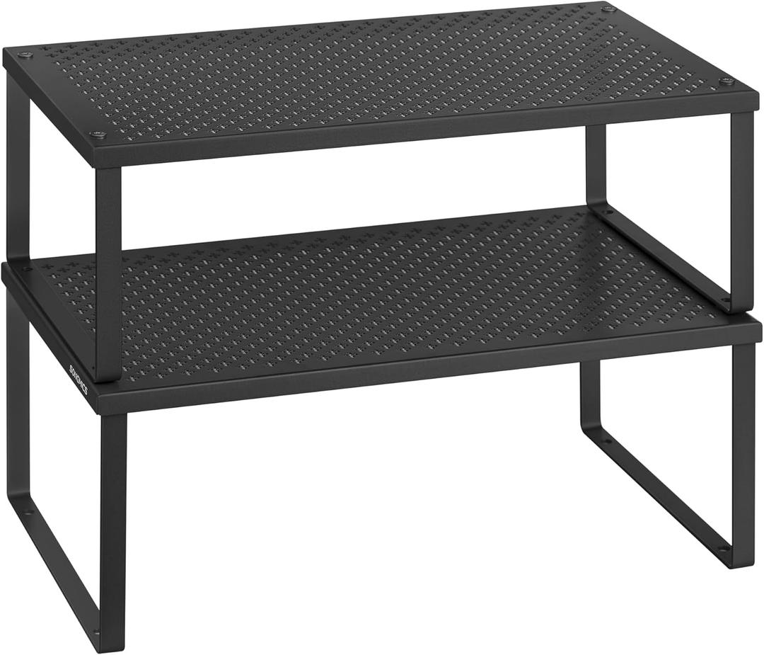 SONGMICS Spice Racks, Set of 2 Metal Cabinet Shelf Organizers, Countertop Organizers, Shelf Risers, Stackable, Expandable, Ink Black UKCS401B01 (15.7"W9"D)