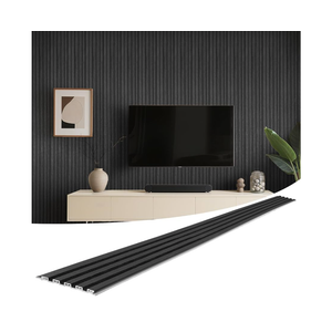 WPC Slat Wall Panels 8 Pack 96" x 6", Waterproof Fluted Wall Paneling, Accent 3D Wall Panel for Wall Decor, Bathroom, Bedroom, Office - Low Grille Black (Cover Approx.32 sq.ft)