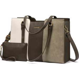 LOVEVOOK Laptop Bag for Women - Waterproof Work Bag for Women & Vintage Laptop Tote Purse with Wristlet (15.6 inch, Olive Green)