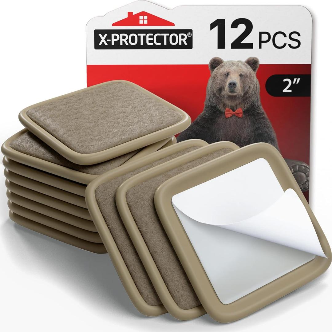 Furniture Sliders for Hardwood Floors X-Protector 12 PCS - 2 Furniture Floor Protectors  Beige Furniture Coasters  Carpeted Pads  Moving Furniture Pads Sliders!