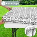 misaya Sqaure Vinyl Table Cloth, Elastic Fitted Flannel Backed Tablecloth, 100% Waterproof Plastic Table Cover Fits Folding Tables for Picnic, Camping, Outdoor (Grey, 34" x 34")