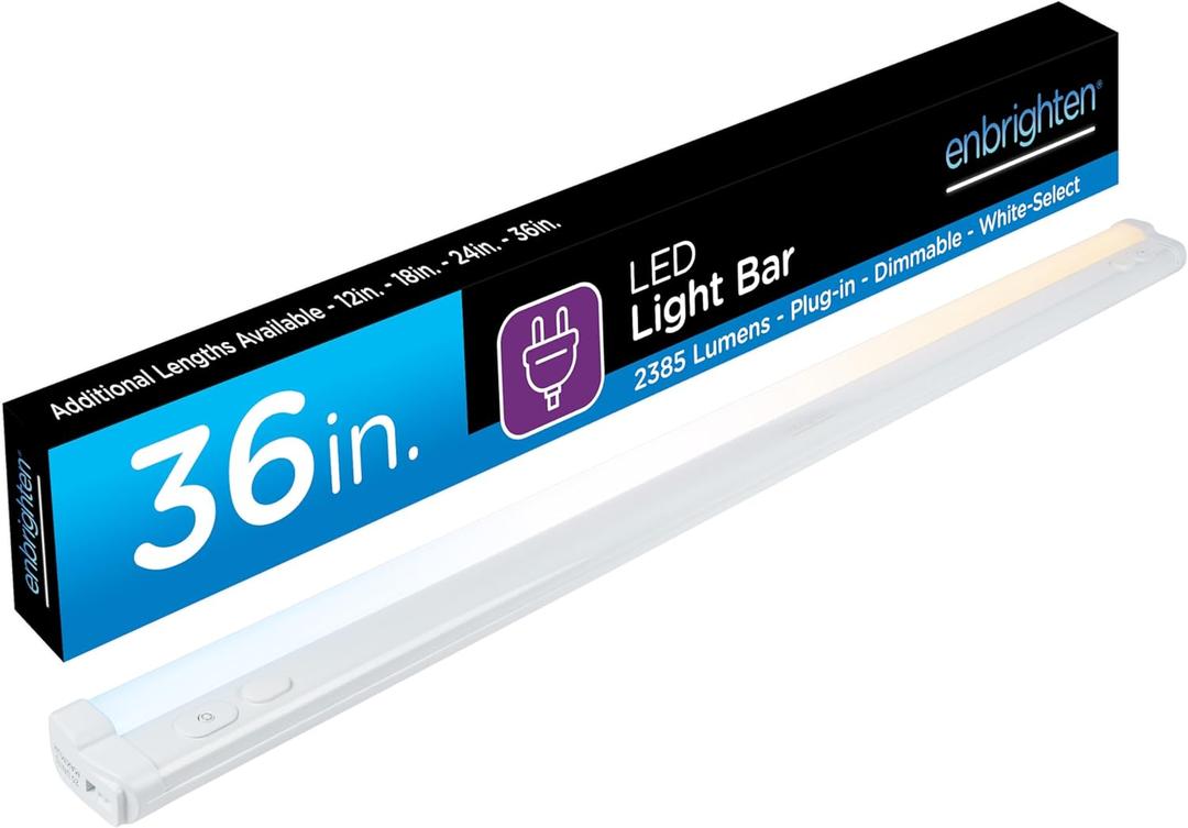 Enbrighten 36 inch Plug-in Under Cabinet Lights, 2386 Lumens, Five White Settings from (2700K-6500K), Full Range Dimmable, One-Touch Sync Control, Linkable Under Counter Lights for Kitchen 82788-T1