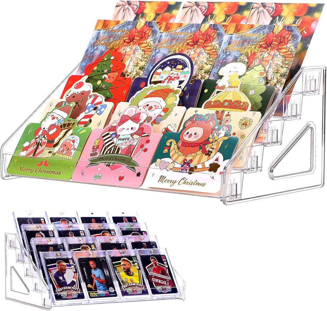 5 Tier 12" Acrylic Card Display Stand for Trading Cards, Sports Cards,Stickers, Baseball Cards, PSA Cards,Graded Cards  Sticker Display Stand for Vendors, Acrylic card Display (5 Tier)