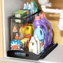 Under Sink Organizer, 2 Tier L-Shaped Bathroom Kitchen Organizers and Storage, Pull Out Sink Cabinet Drawer Shelf Pantry Organizer and Storage, Black